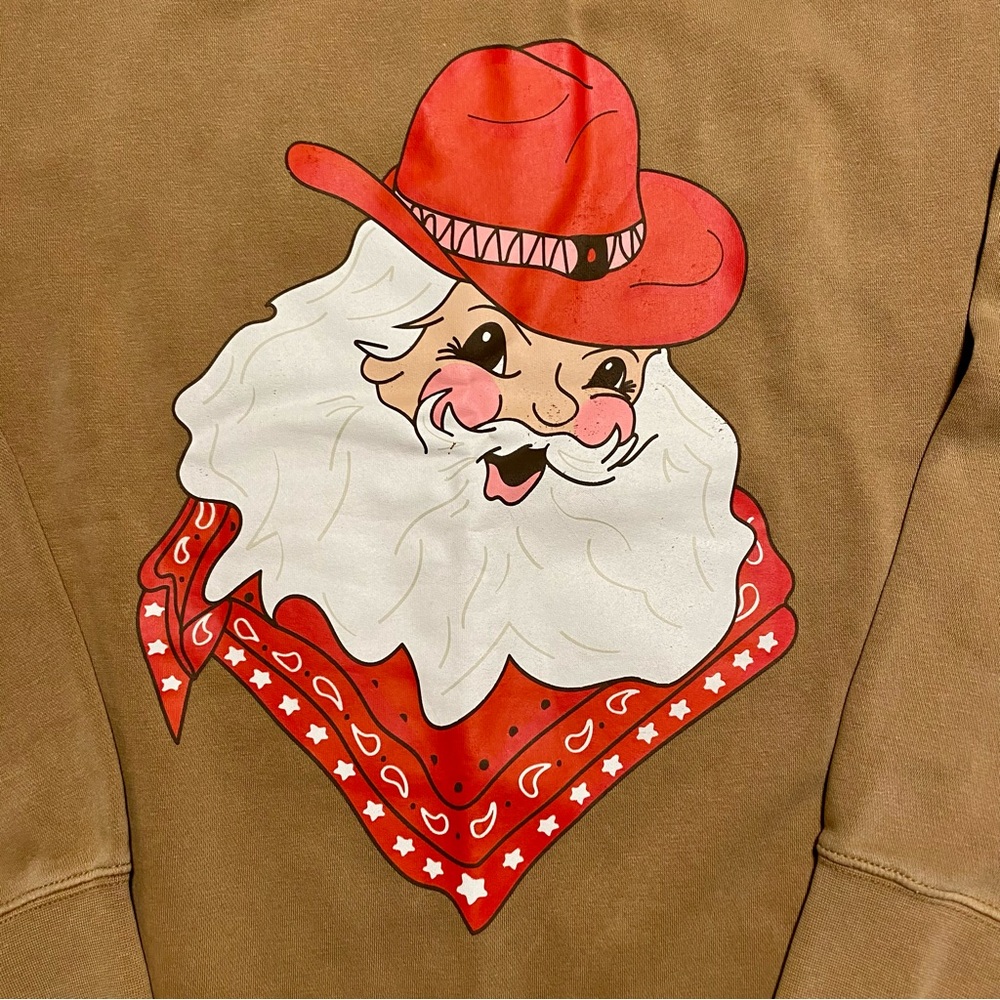 Living Fully Co. Cowboy Santa Brown Sweatshirt
